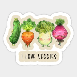 "I love Veggies" Cute Watercolour Handmade Sticker